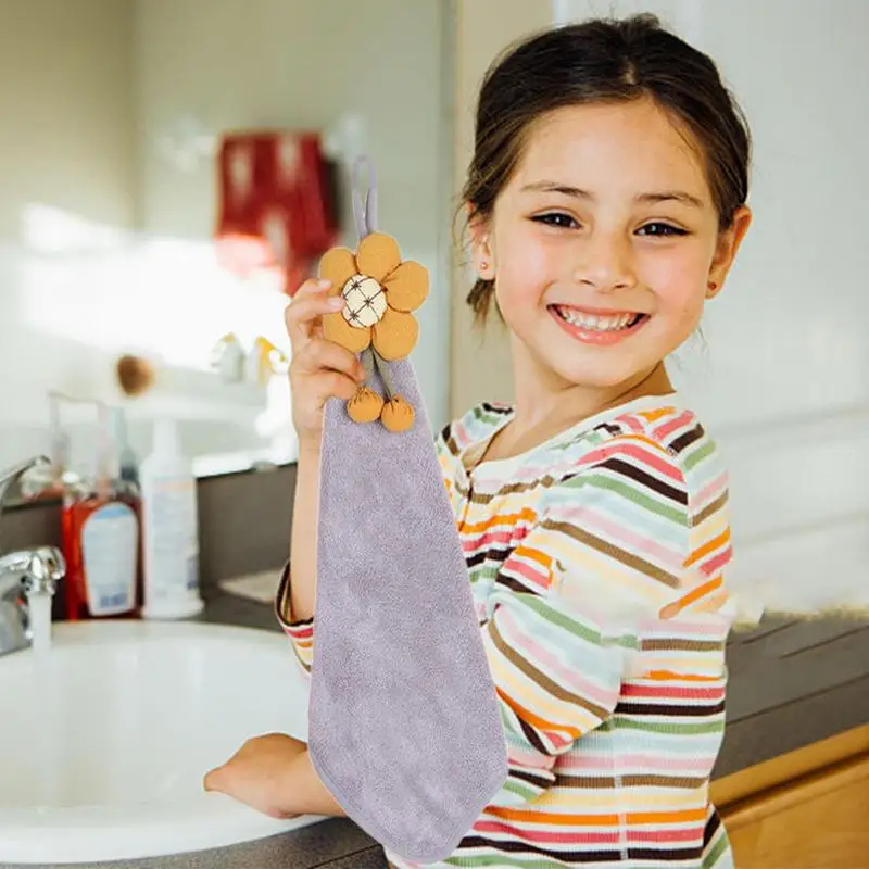 Hand Towel With Loop Flower Super Soft Hand Dry Towels Highly Absorbent Dish Cloth Plush Towel For Kitchen Bathroom