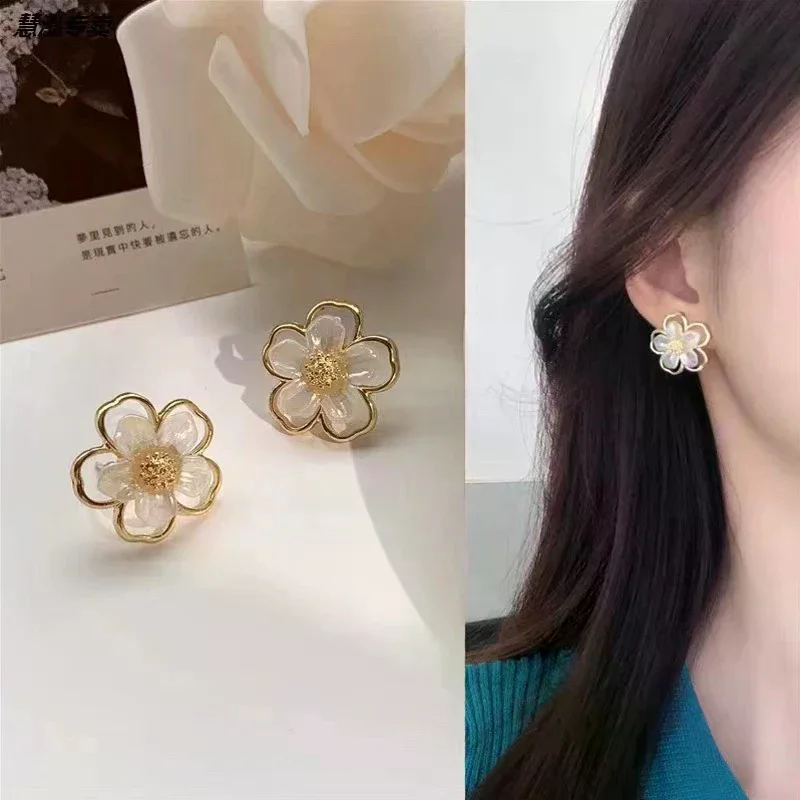 Fashion Earrings Jewelry Korea Alloy Crystal Pearl Flower Stud Earrings For Women
