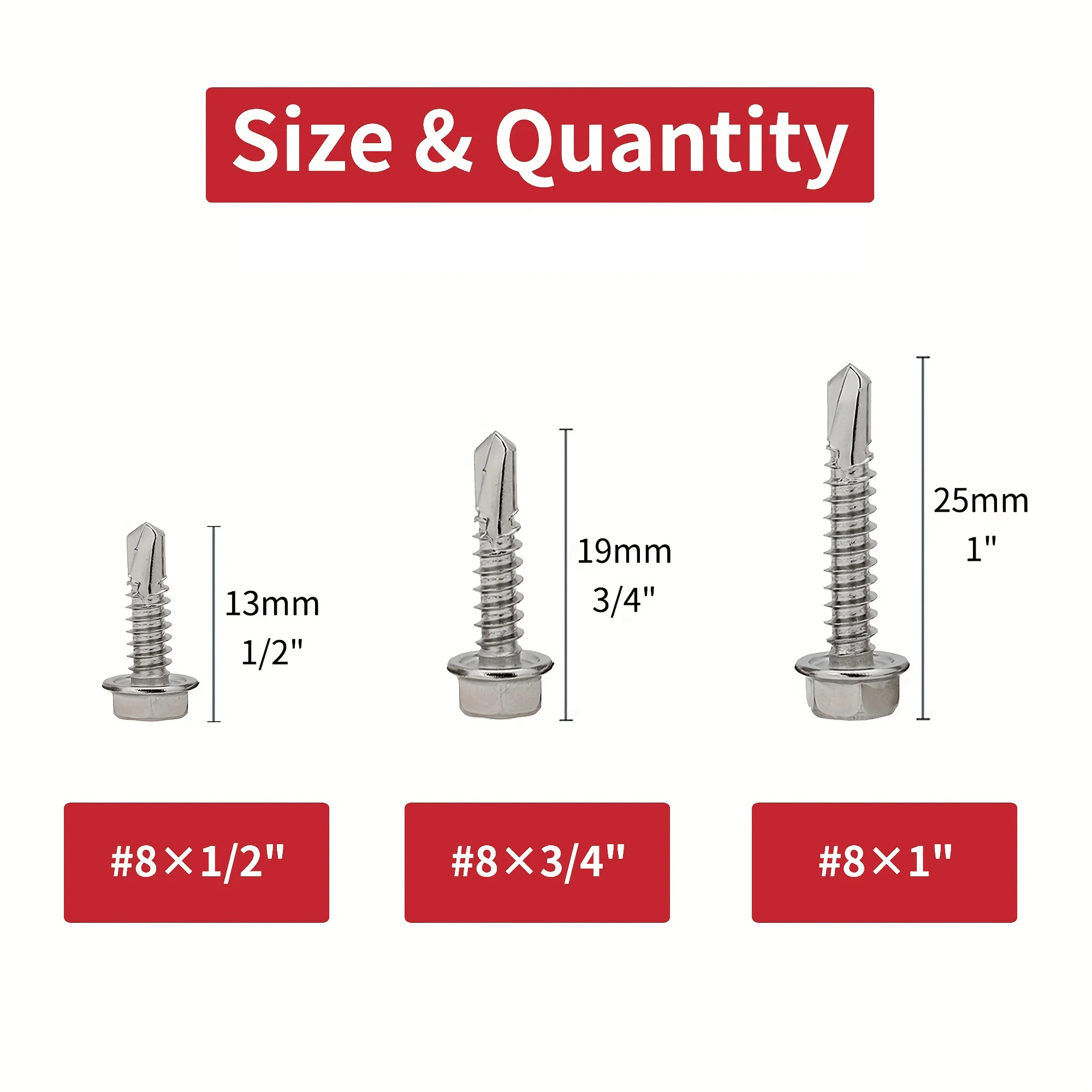 20 PCS 410 Stainless Steel Self Tapping Screws for Metal, 4.2*13/16/25 Hex Head Self Drilling Screws, Rust Proof Wood Screws