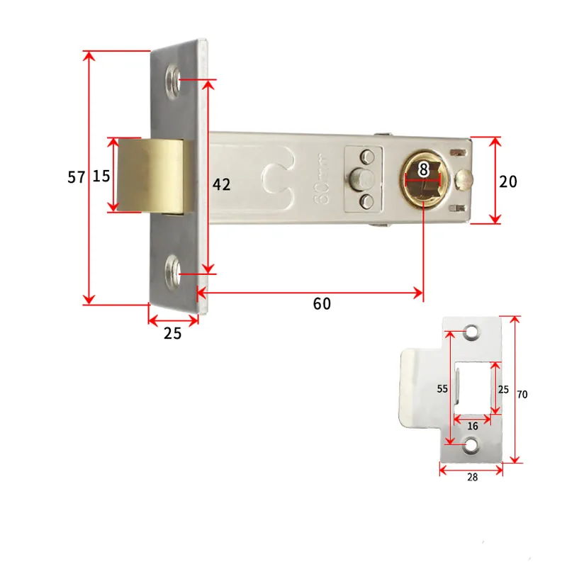 high quality ,Single bolt lock body, Brass lock tongue,lock margin 60MM ,Lockable,for  Toilet bolt Bathroom toilet