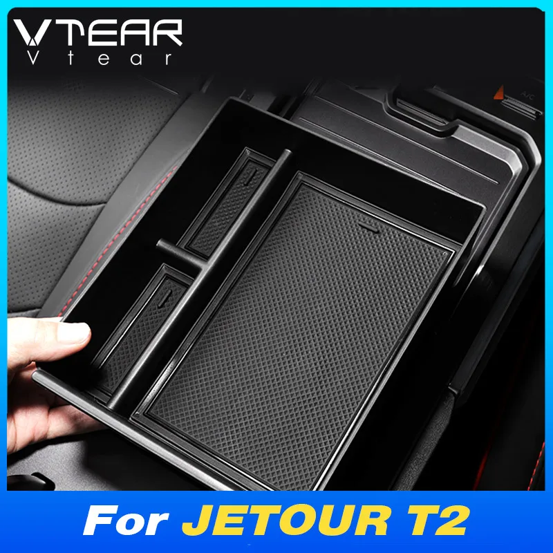 Vtear Car Armrest Center Storage Box Console Organizer Cover Tray Case Container Accessories Decoration For JETOUR T2 2023-2024