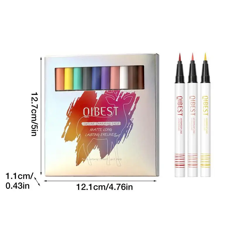 Set di Eyeliner liquido opaco da 12 pezzi Eyeliner liquido impermeabile opaco facile da applicare liquido per Eyeliner opaco arcobaleno a lunga durata