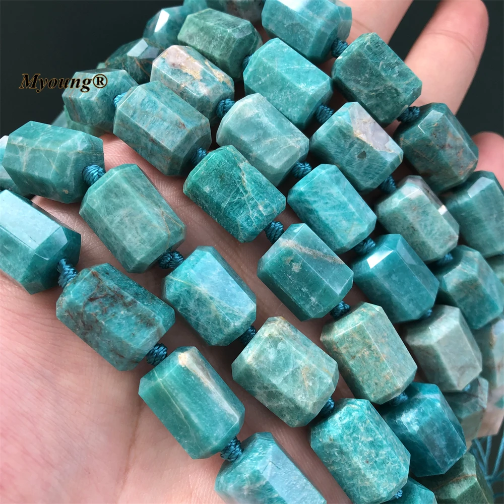 13x16mm Hand Cut Large Faceted Natural Blue Amazonites Tianhe Stone Nugget Beads For Jewelry Making MY220905