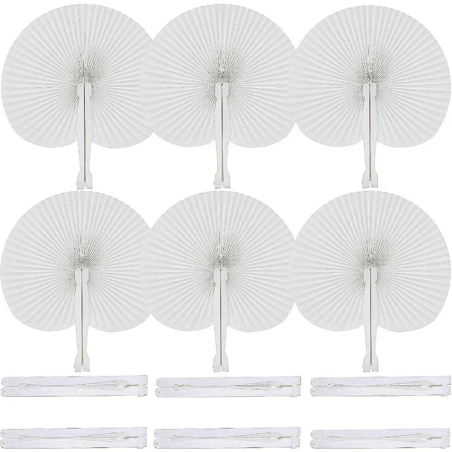 

60 Packs Drative Paper Folding Hand Fans HandheldWhite Round Wedding Foldable Fans Chinese and Japanese Fans Bulk for Bridal Gu