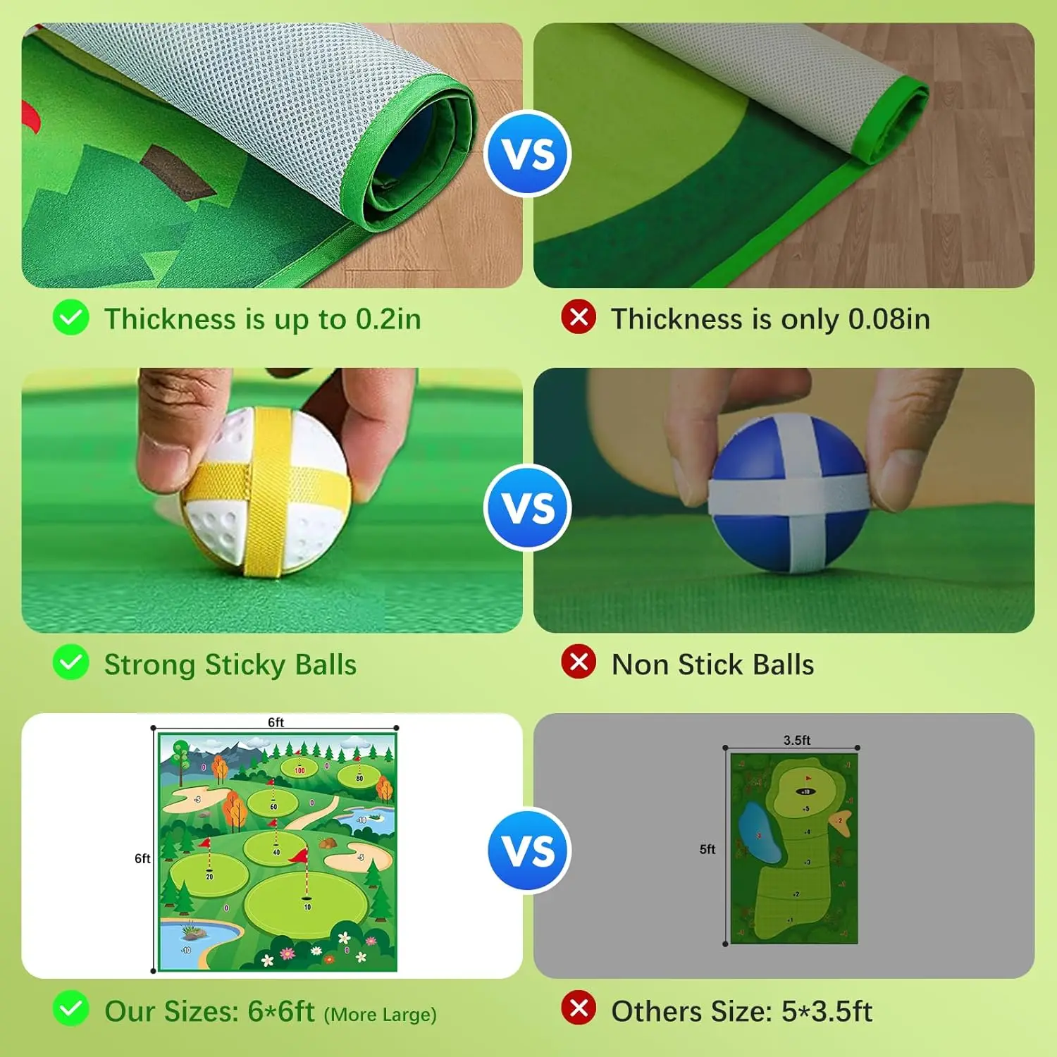 VATOS 20 كرات جولف تقطيع حصيرة اللعبة مع نادي ممارسة عصا رقاقة مجموعة غولف داخلي في الهواء الطلق للأطفال الكبار جولف ضرب حصيرة لعبة #5