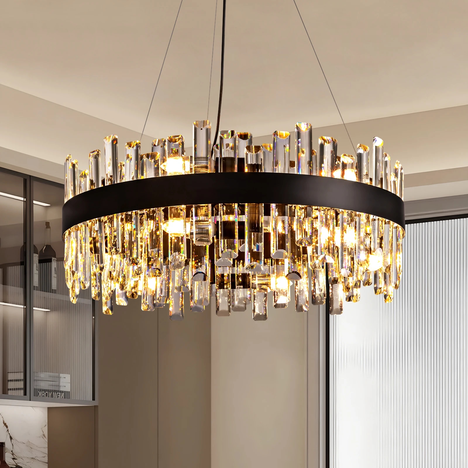 

Nordic Circle Crystal Chandelier Minimalist Art Ring Lamp For Living Room Dining Room Bedroom Study Decorative Lighting