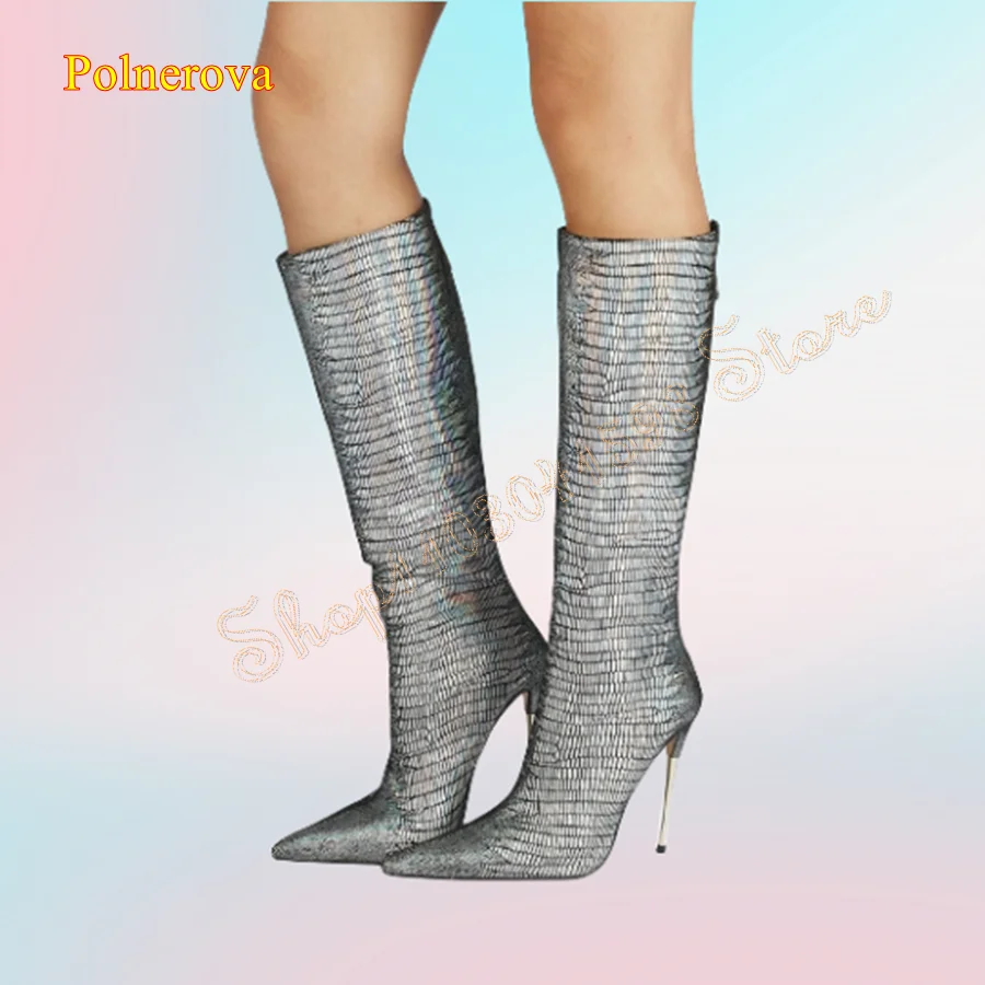 BlingBling-Botas hasta la rodilla Para mujer, botines de tacón alto con cremallera y punta estrecha, de lujo, con tacón de hierro, novedad de 2024