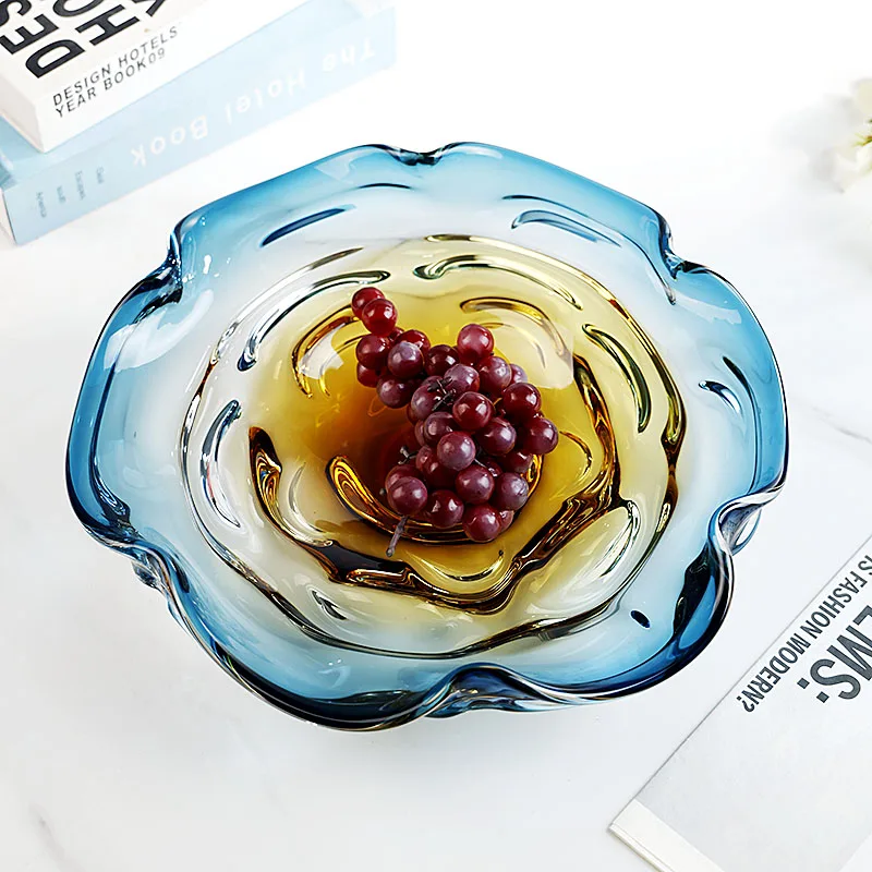Light luxury gradual change color creative petal fruit plate living room model room glazed ornament candy dried fruit storage