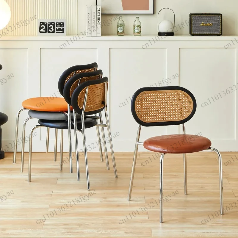 Nordic Vintage Stackable Dining Chair With Breathable Woven Plastic Back, Retro Seat For Home, Restaurant & Hotel Use