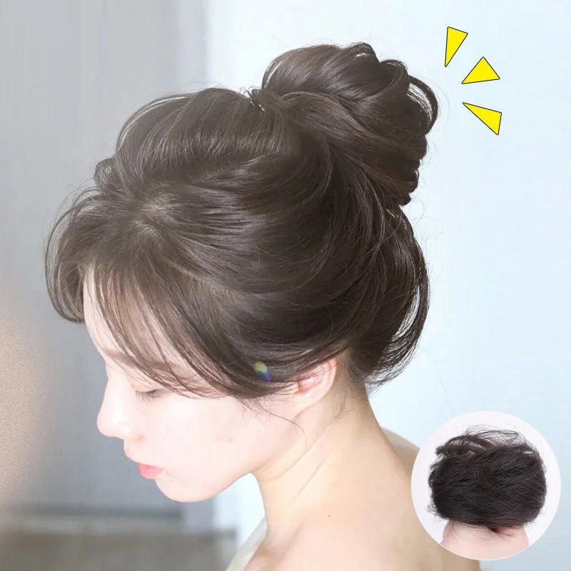 الاصطناعية الكرة رئيس وهمية Scrunchie كعكة الشعر مستقيم مجعد رباط شعر مطاطا كاذبة خصلات شعر للنساء اللحم رئيس Chignon