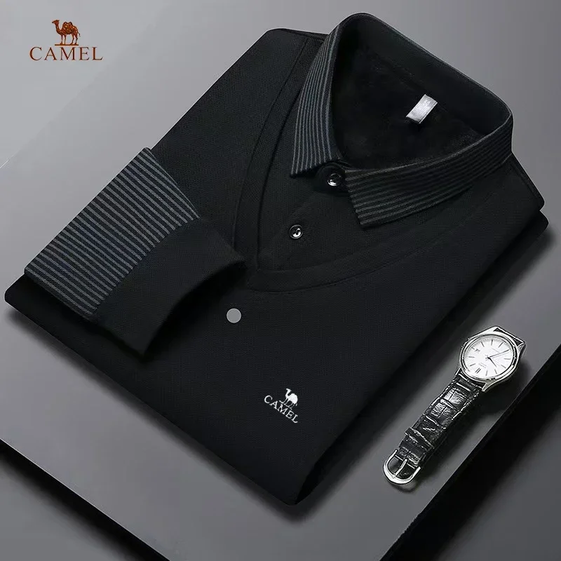 2024 New Long Sleeve Polo Shirts Waffle Men\'s Long Sleeve T-shirt Spring Lapel Business Casual Polo Shirt Elastic Base Shirt Top