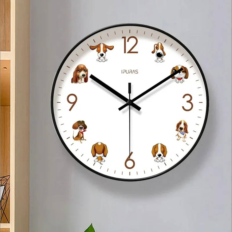 10/12/14-inch Cute Dog Wall Clocks Living Room Simple Nordic Fashion Wall Clock Watch Silent Sweep Second Quartz Clock Home Deco