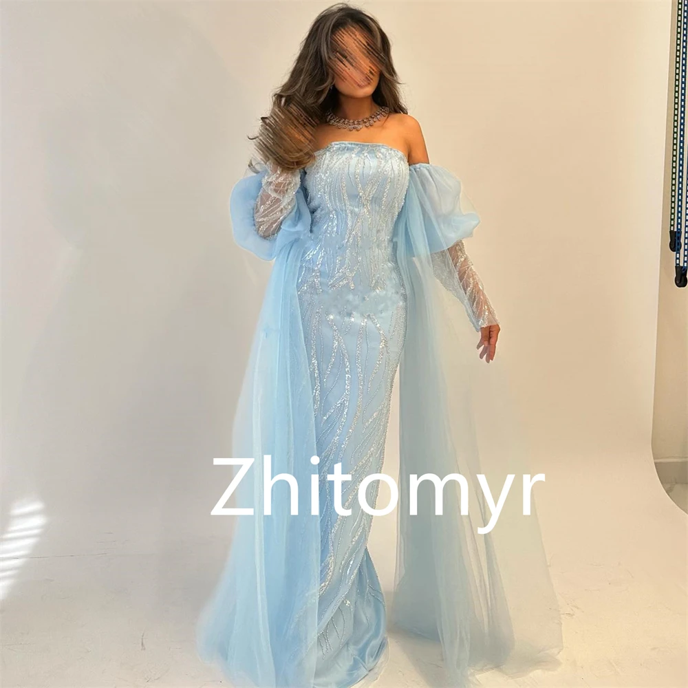 Customized Sparkle Exquisite Off-the-shoulder Sheath Party Dresses Paillette / Sequins Tulle Floor length Skirts Charmeuse Eveni