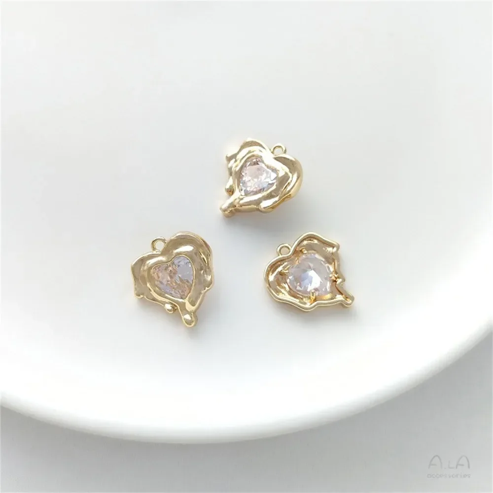 Pingente de Coração de Lava com Zircônio Incrustado em Ouro 14K, Pingente Planeta Amor, Berloques DIY para Pulseiras, Brincos e Colares K514