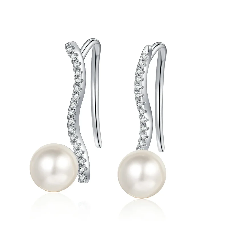 S925 Sterling Silver Moissanit Diamond 7mm Pearl Drop Earrings for Women