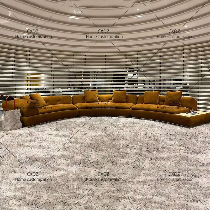 XX minimalist curved fabric sofa villa large flat living room design
