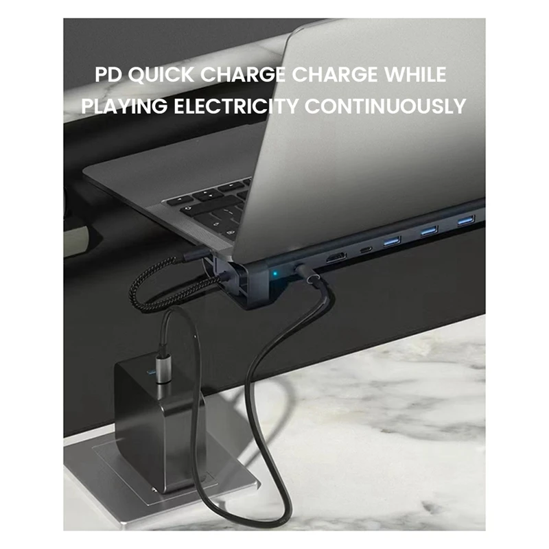 10-In-1 USB C Hub Multi-Port Splitter Adapter USB TYPE-C to 3.0USB PD100W Docking Station Laptop Stand-VVNB
