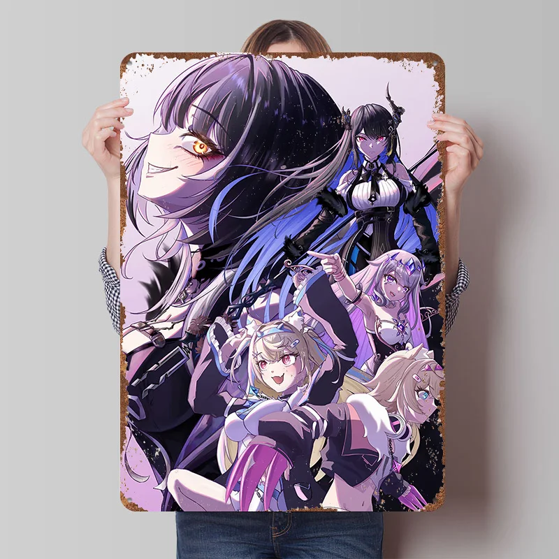 Anime Girls Group Portrait Poster Customized Wall Art Vintage Metal Signs Retro Tin Plaque for Man Cave Mancave Decoration Room