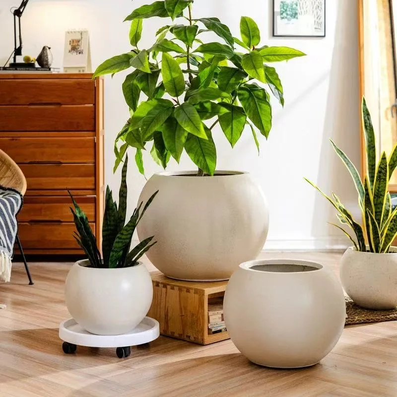 2026 Spherical magnesium mud flower pot - suitable for home balconies, outdoor green plants, and cement pots