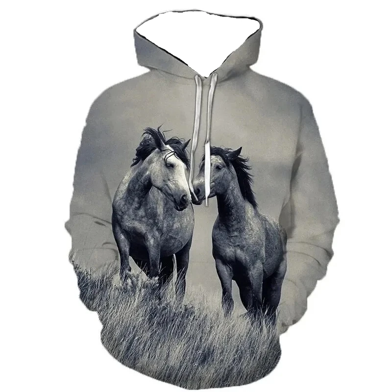 الخريف الرجال مقنعين البلوز ثلاثية الأبعاد مطبوعة الحيوان الحصان طباعة طويلة الأكمام البلوز عادية البلوز Harajuku الشارع الشهير #3