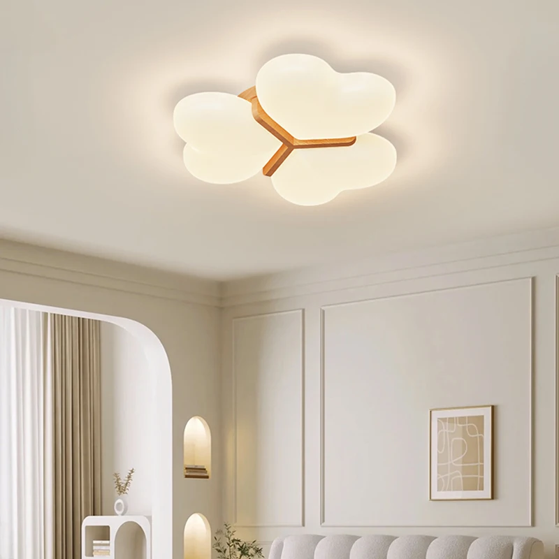 Minimalist Modern Living Room Ceiling Lamp Minimalist Nordic Creative White Clover Shaped LED Artist's Bedroom Wood Lighting