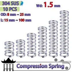 Wire Diameter 1.5 mm 304 Stainless Steel Compression Spring Shock Absorbing Return Spring Damping Pressure Spring Custom 10 Pcs