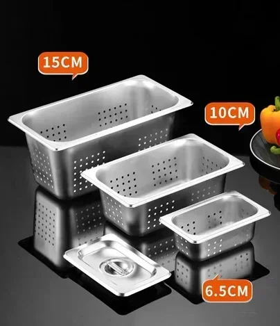 Rectangle Stainless Steel Storage Leak Trays Hole Mesh Strainer Vegetable Fruit Washing Basket Food GN Pan Water Filter Basin