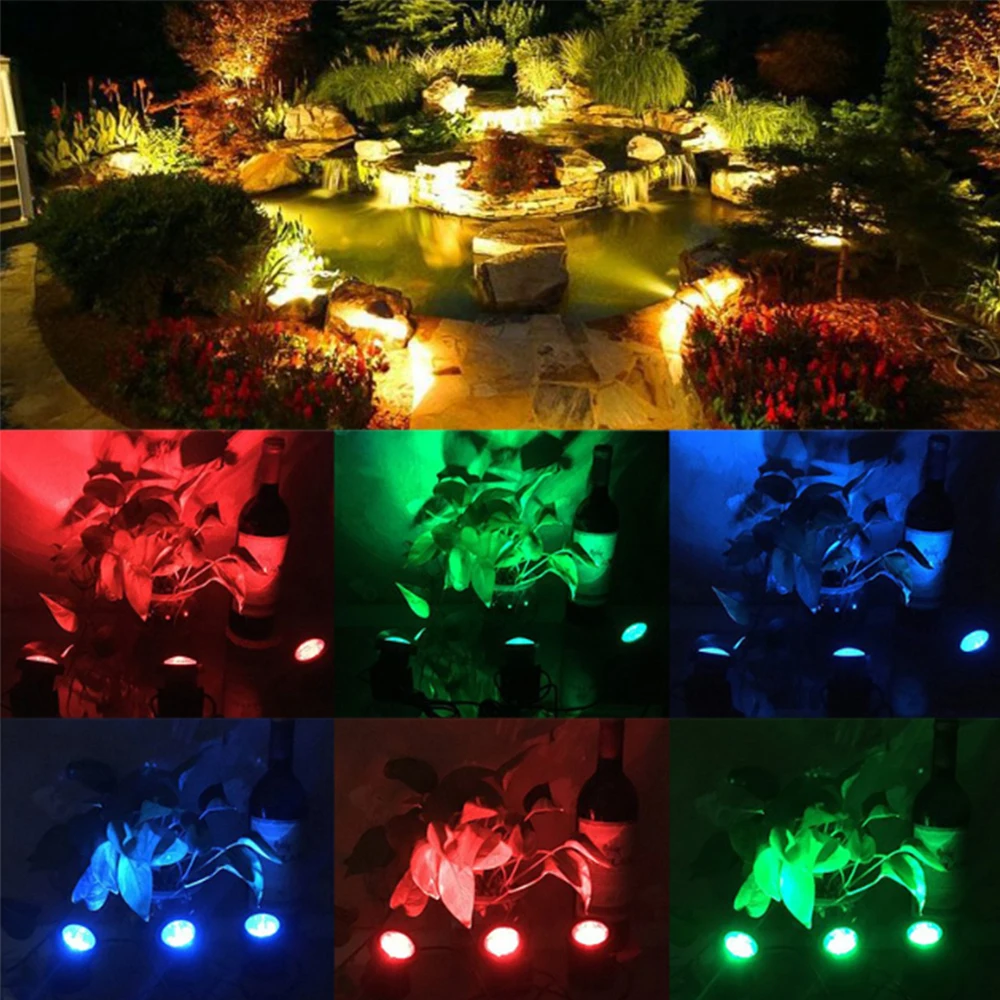 Solar RGB LED Underwater Lamp Changeable Spotlight IP68 Waterproof Spot Light Swimming Pool Fountains Pond Aquarium Light