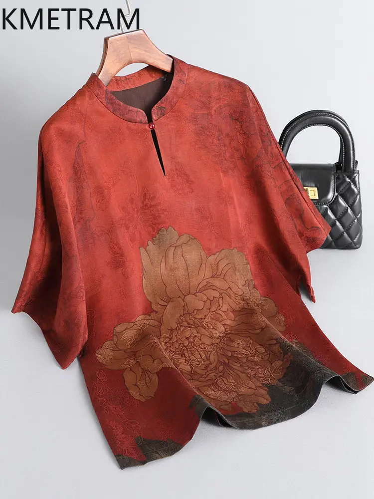KMETRAM 100% mulberry silk T Shirts for Women High Quality Half SleeveT-shirt Xiangyun Sha Summer Tops 2026 Woman Clothes топ