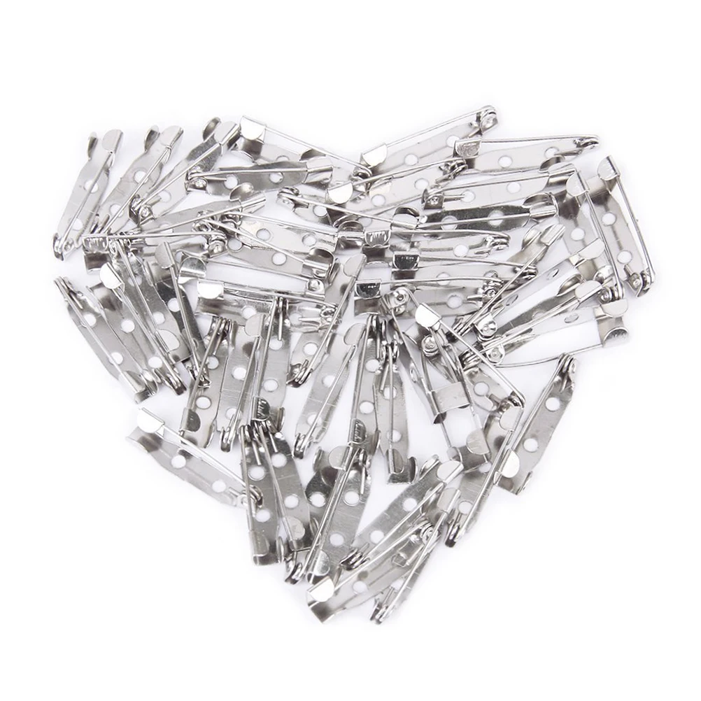 

50pcs 20Mm Metal Pin Back Safety Brooch Alloy Catch Bar Pin Silver Rolling Lock 3 Hole Plate Gluing Sewing Fixing Craft Project