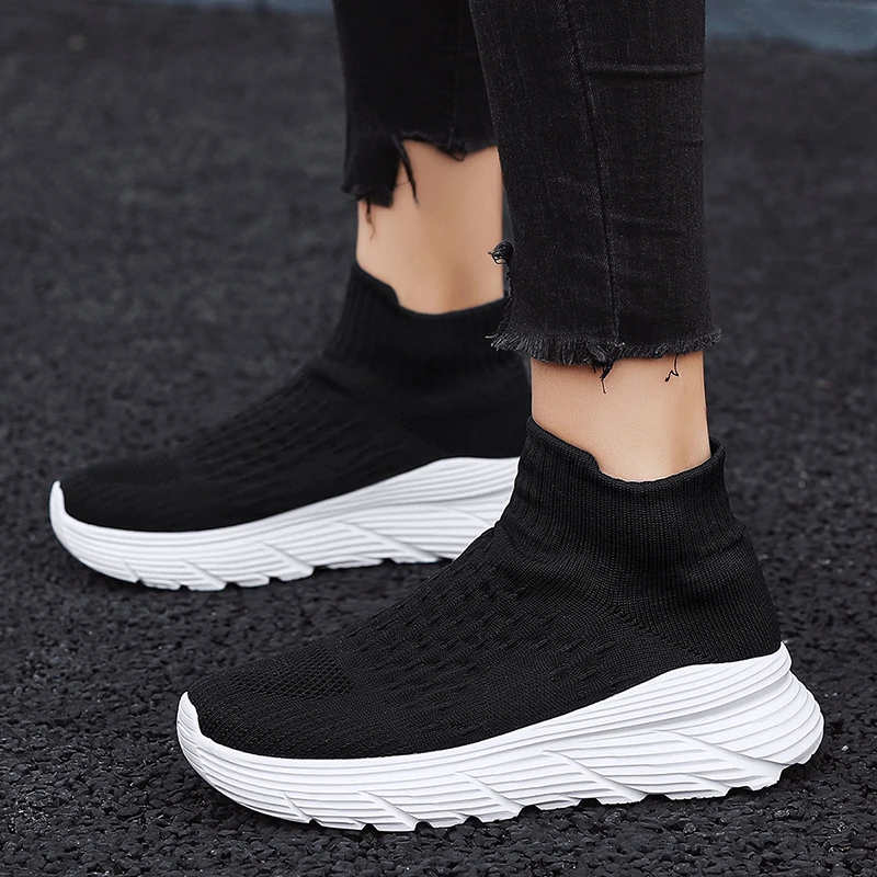 Zapatillas de deporte de calcetín púrpura de alta calidad para hombres y mujeres, zapatos de plataforma de moda para correr, zapatos deportivos casuales de punto transpirables ligeros