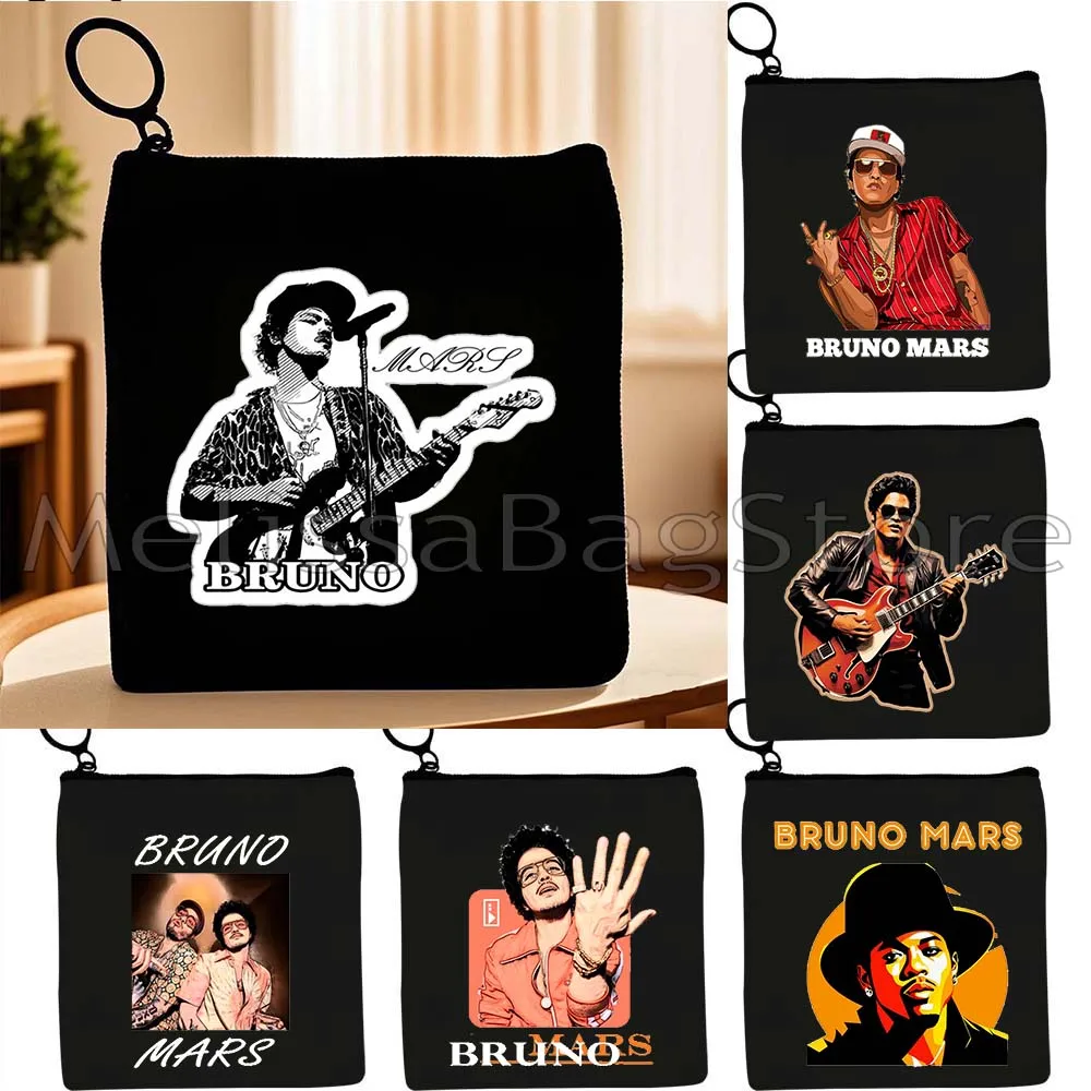 

Vintage BRUNO MARS PORTRAIT Live the Moment Rock 'n' Roll Time Traveler Canvas Coin Purse Bag Square Key Card Bag Wallet Pouch