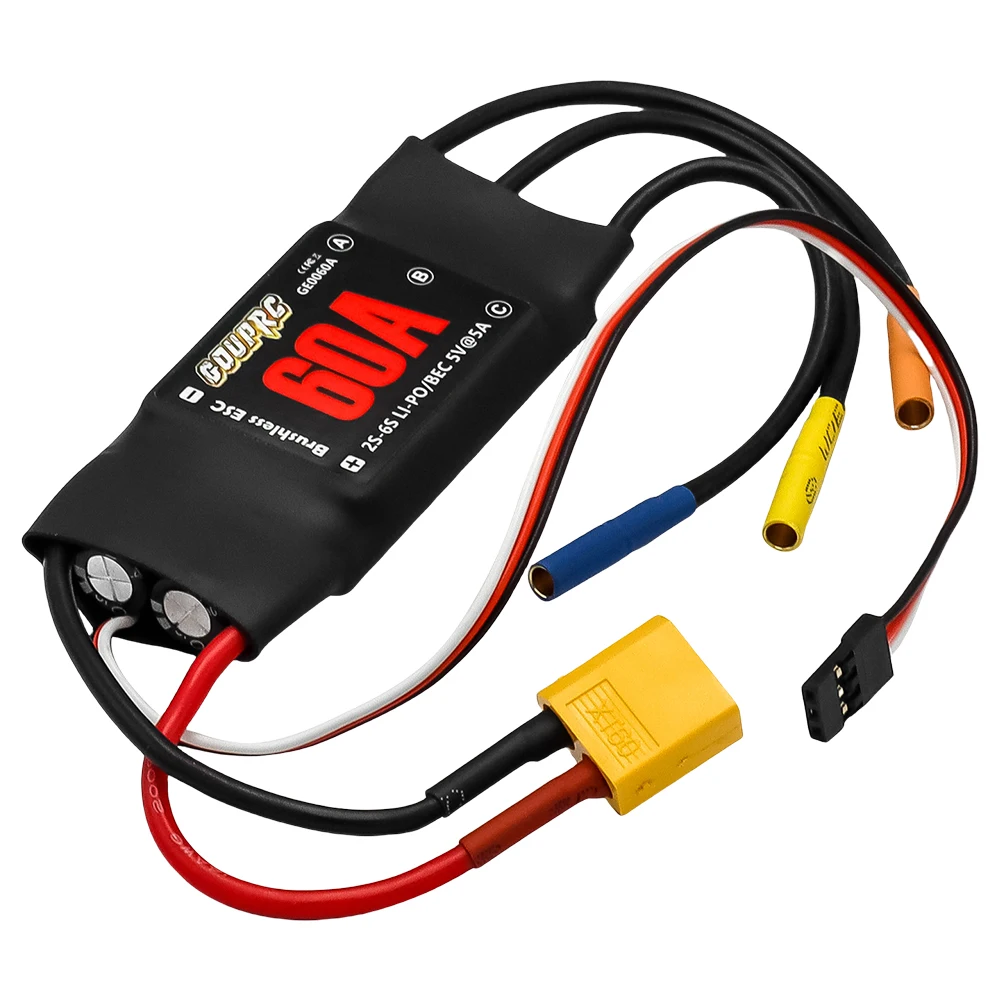 60A Brushless ESC 2-6S Electric Speed Controller with 5V/7A BEC & XT60 Plugs for Drone RC Helicopter Airplane