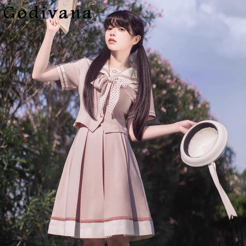 

Оригинальная униформа JK в японском студенческом стиле, милая кавайная юбка, комплект летней новой Y2K, темно-синяя рубашка с воротником, мини-юбка, комплект из 2 предметов