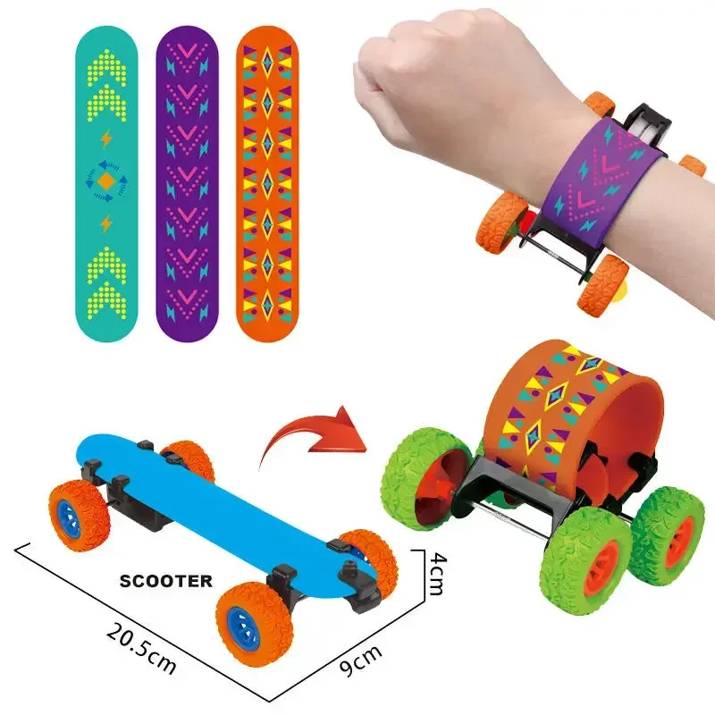 Creative Popular Circle Bracelet Mini Fingertip Skateboard Dinosaur Graffiti Collision Deformation Toy Finger Toy for Children