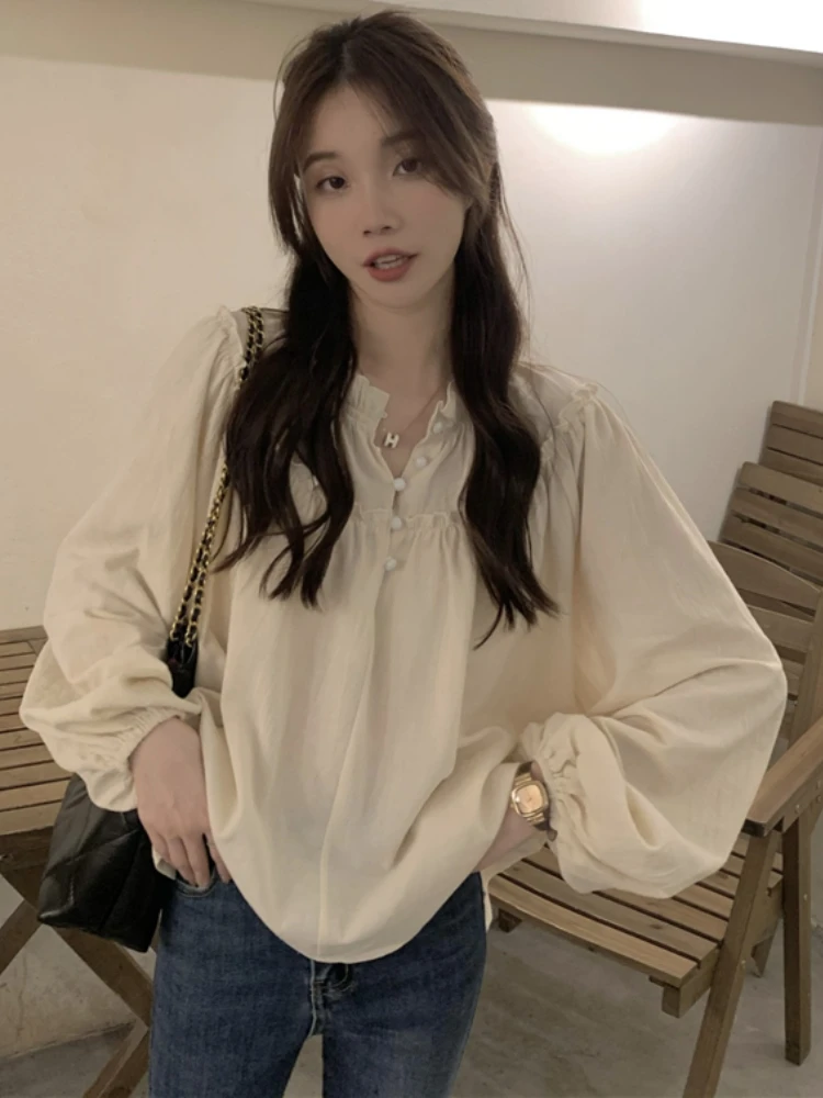 Puff Sleeve Blouses Women Tender Loose Young Simple Fashion Korean Version Ladies Tops Blusas Mujer Elegant College Girls Autumn