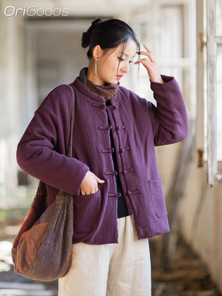 OriGoods Soft Warm Cotton Padded Coat Woman Winter Quilted Jacket Chinese Style Winter Clothes 2025 Outdoor Coats Outerwear B364
