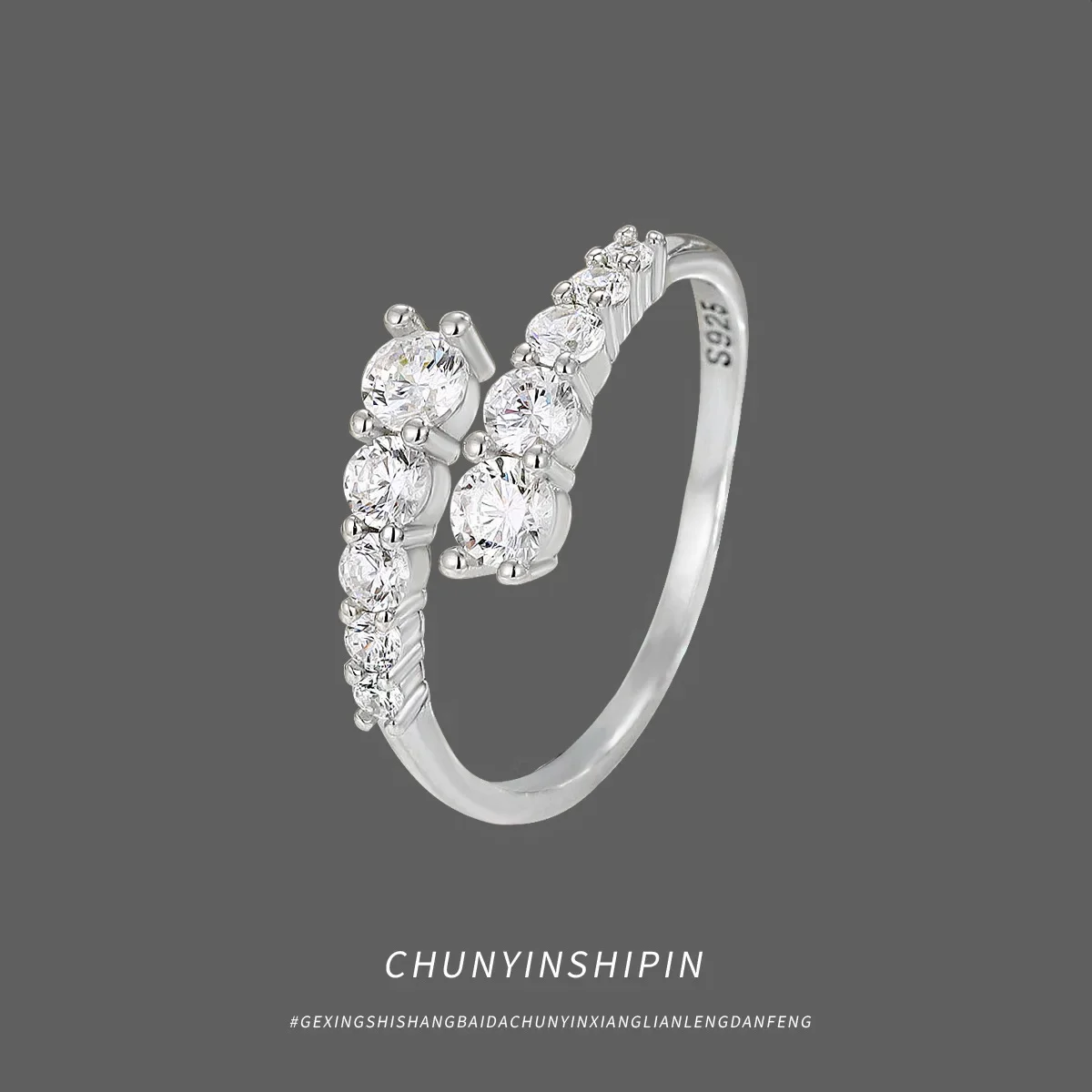 S925 Silver Double-row Diamond Open Ring with Shimmering Effect for Women