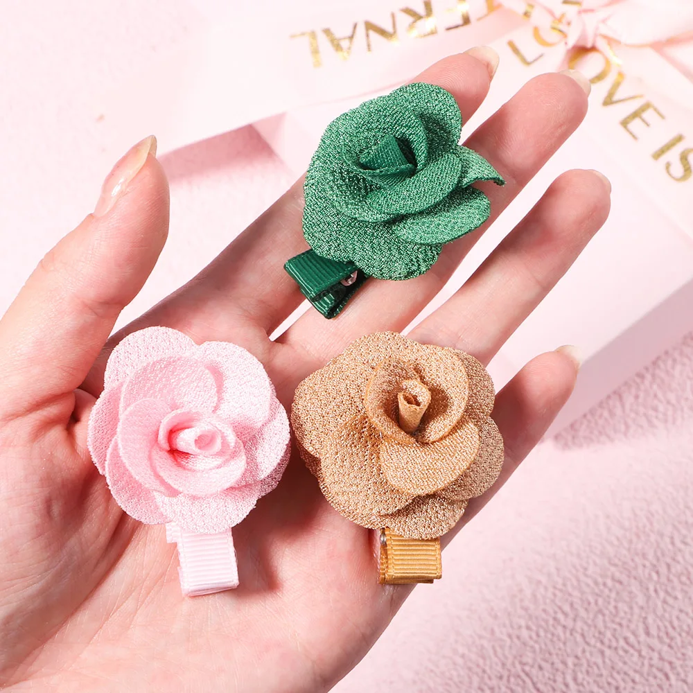 5Pcs/Set Wholesale Sweet Rose Flower Small Hair Clips For Kids Girls Solid Hairpins Barrettes Headwear Fashion Hair Accessories