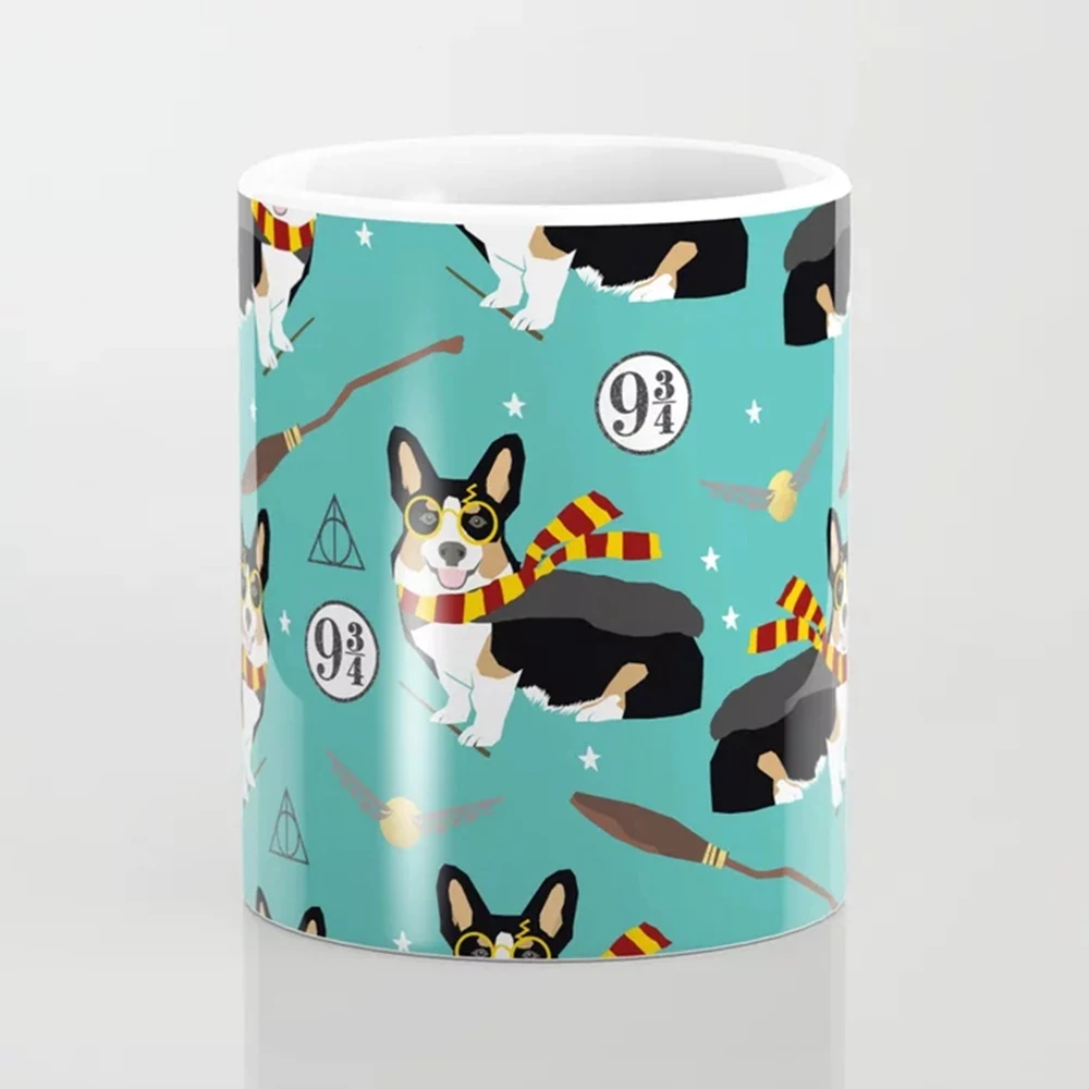 A Magic Corgi cup Funny 350ml Ceramic coffee Mug Dog Corgi  Lover Friends Birthday Gift