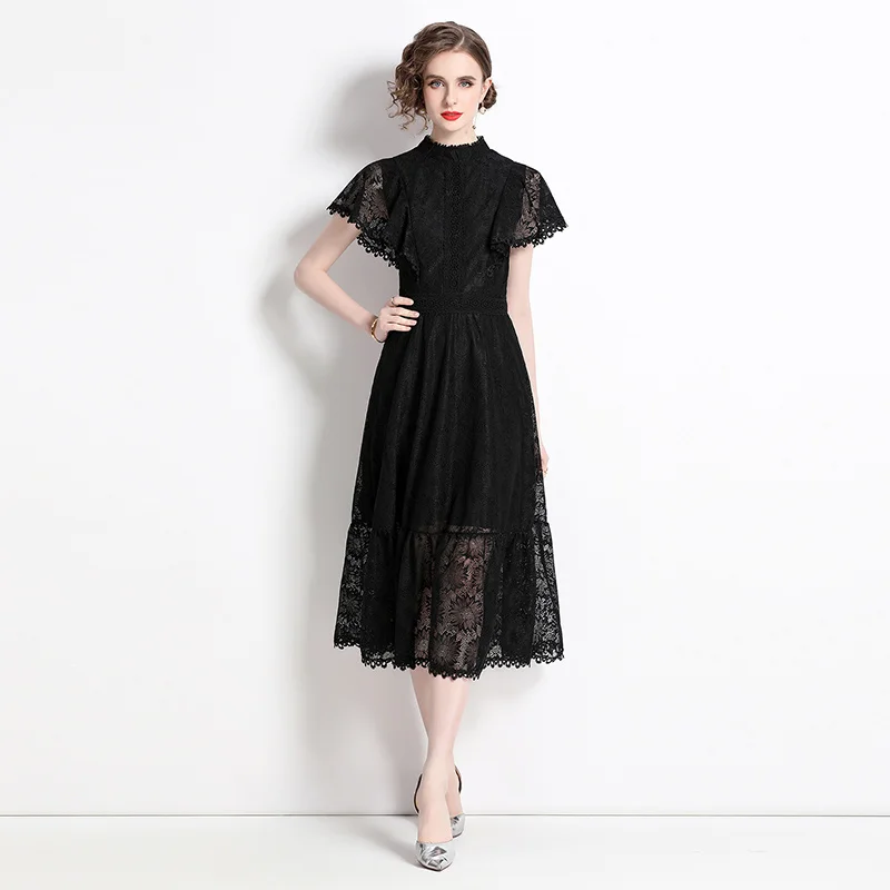 

Runway Summer Lace Dress For Party Women 2023 Luxury Designer High Waist Midi Vestidos