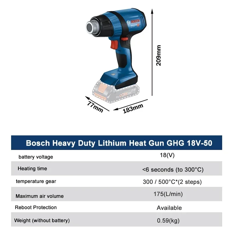 Bosch GHG 18V-50 Cordless Heat Gun Rechargeable 18V Professional High Power Welding Thermal Blower Welder Bake Gun For Car Film