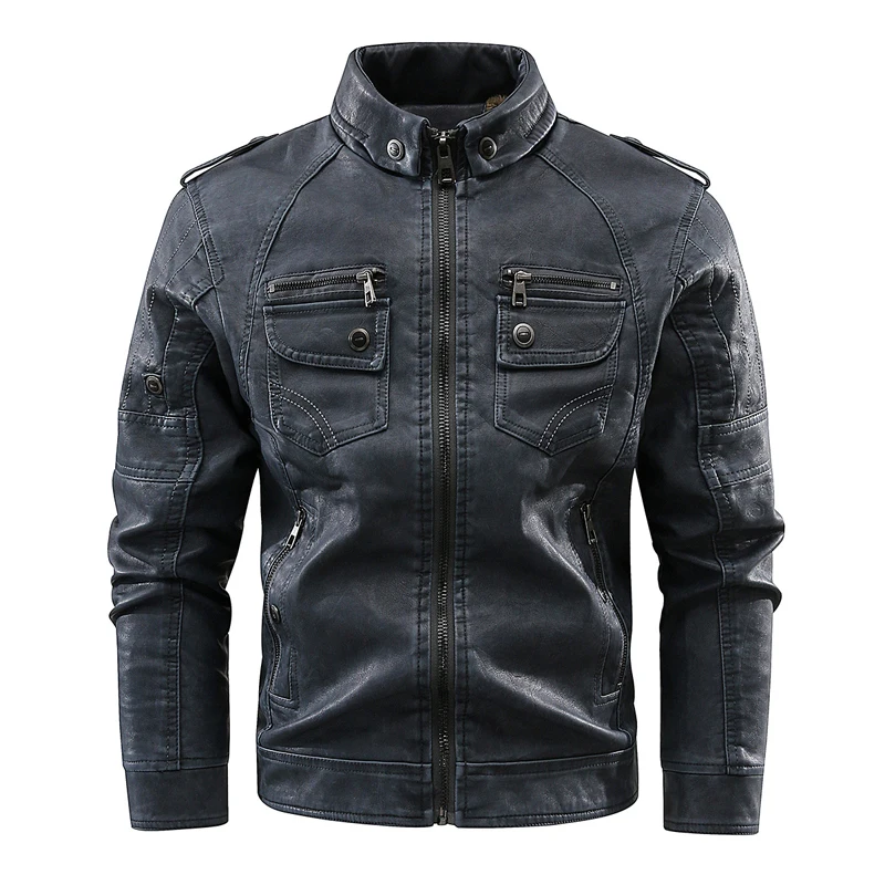 Veste de motard en cuir PU pour hommes, chaud, rétro, sourire, mode masculine, tendance motard, automne, hiver