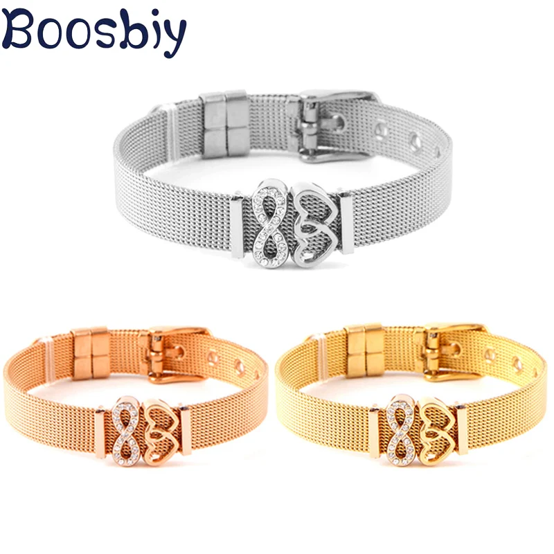 New Style Stainless Steel Mesh Bracelet With Infinite Love Heart Charms Fits Brand Bracelet for Woman Fashion Jewelry Gift