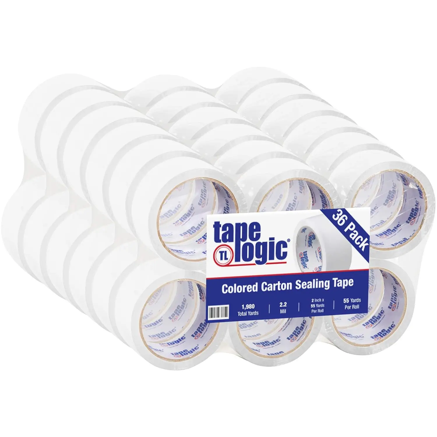 

2 Inch x 55 Yard 2.2 Mil White, Heavy Duty Colored Packing Tape, 36 Pack, Perfect for Packing, Shipping, Moving, Home an