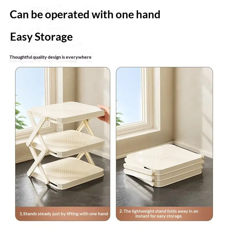 Foldable Multitier Kitchen Food Prep Rack SpaceSaving Stable For Home Counter Storage