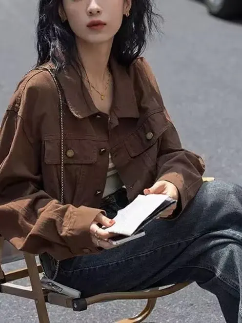 

Повседневная цветная джинсовая куртка в стиле ретро, женская свободная корейская куртка Sle ort, осенний новый топ небольшого размера