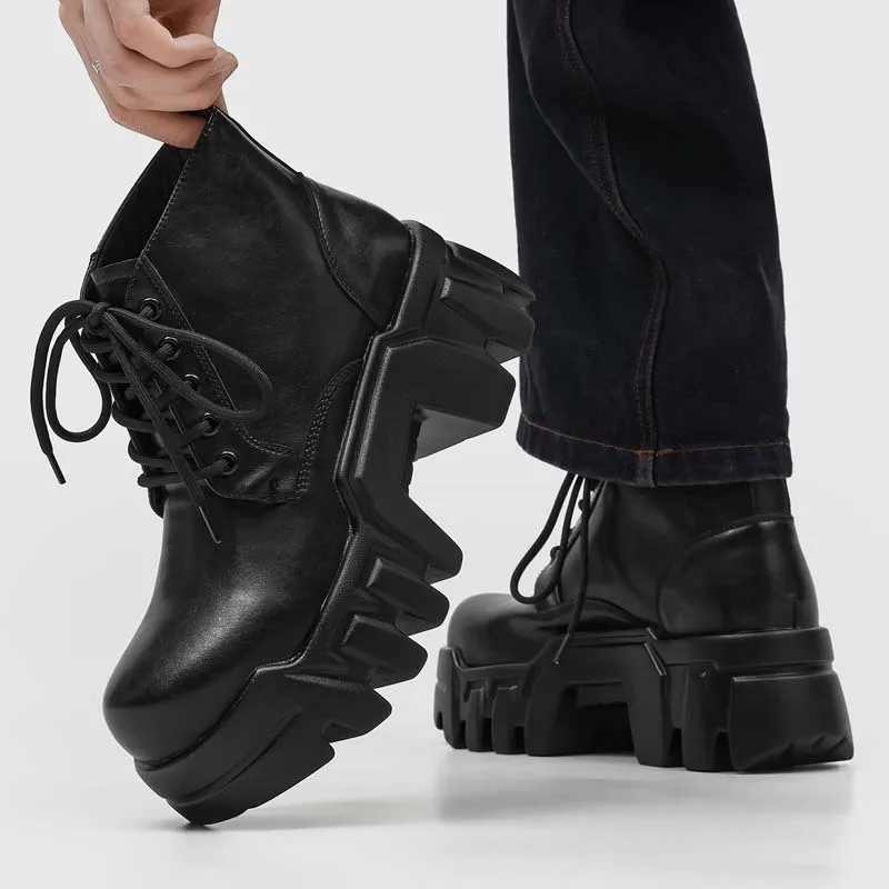 British style mens casual stage nightclub natural leather boots black designer shoes cowboy platform boot stylish ankle botas