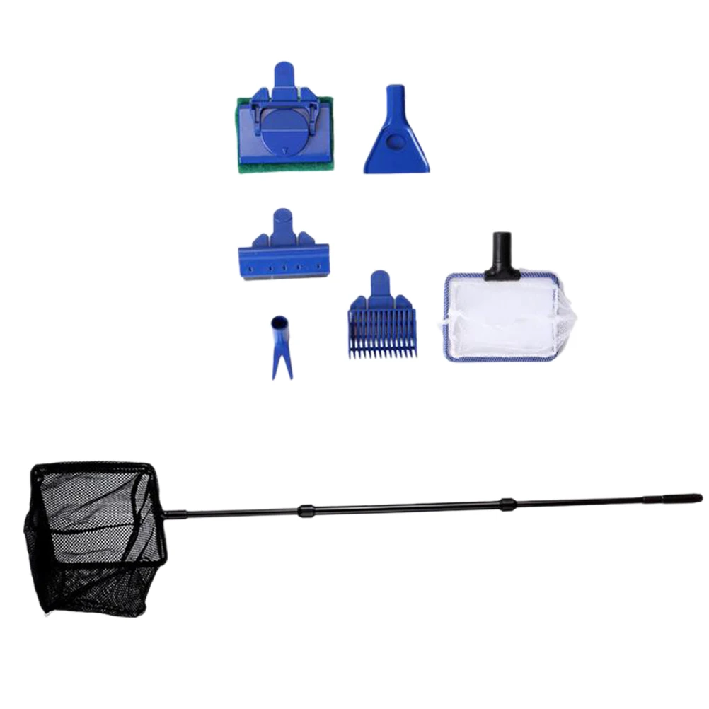 

6 in 1 Fish Tank Aquarium Cleaning Tools Set Fish Net, Spoon Net, Sponge Brush, Gravel Rake, Algae Scraper, Plant Fork