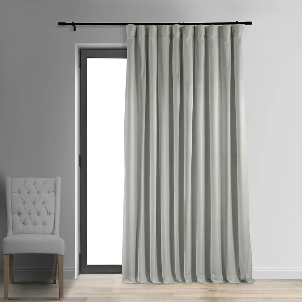 

Blackout Velvet Curtains 120 Inches Long Extra Wide Heat & Full Light Blocking Blackout Curtain 100W x 120L, Reflection Grey